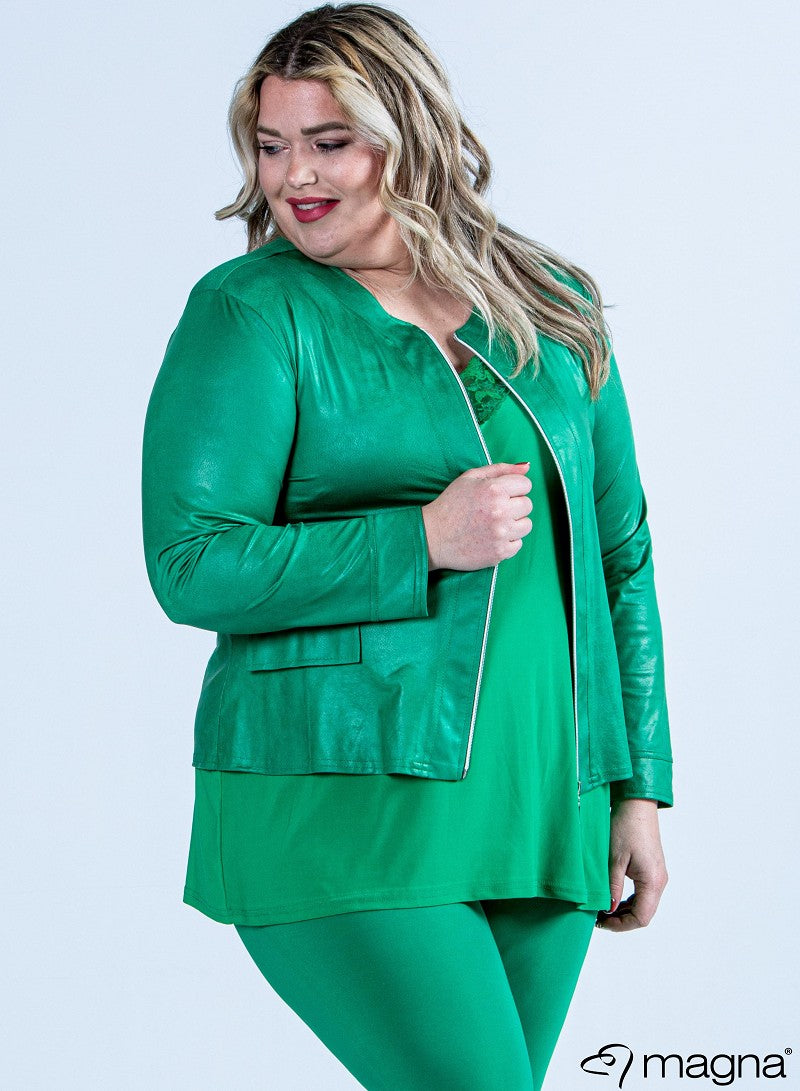 K-0031 SHORT LEATHERETTE ZIP UP LIGHT JACKET Kelly-Green