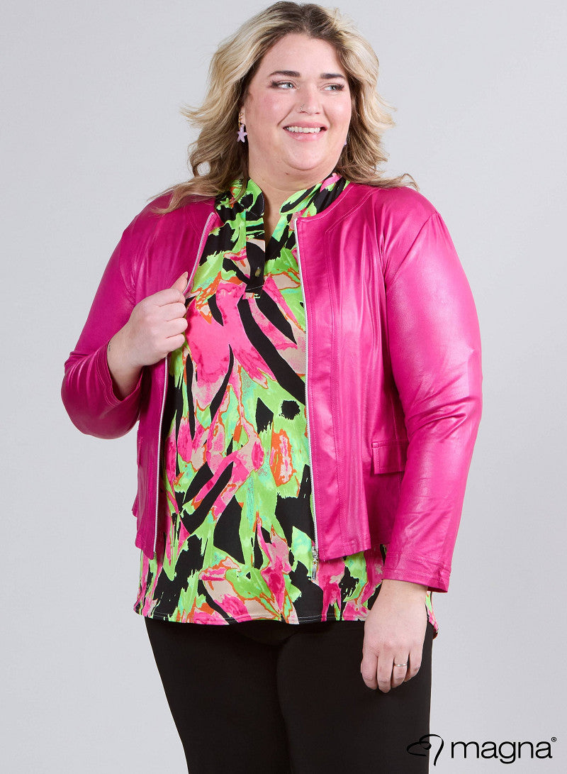 K-0031 SHORT LEATHERETTE ZIP UP LIGHT JACKET Magenta