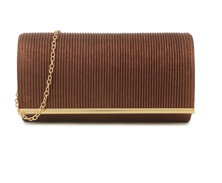 K3233 PLEATED FRONT ENVELOPE CLUTCH BAG Brown
