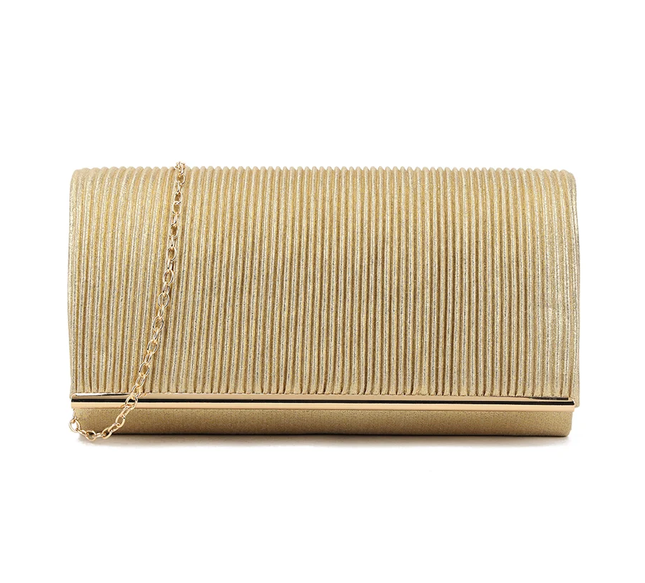 K3233 PLEATED FRONT ENVELOPE CLUTCH BAG Gold