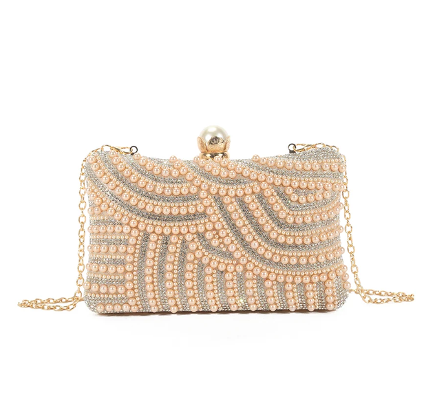 Ld3419 PEARL/BLING HARD CLASP CLOSE CLUTCH Rose Gold