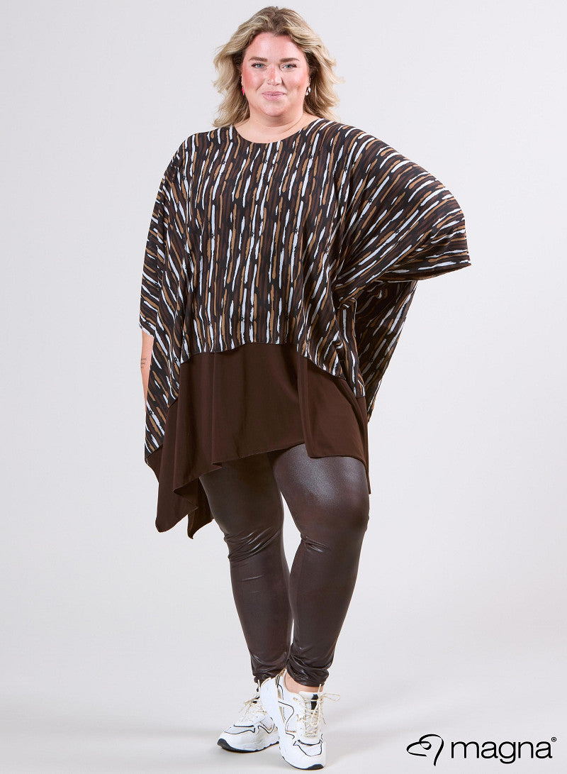 M-2110 PRINTED CHIFFON PONCHO Brown