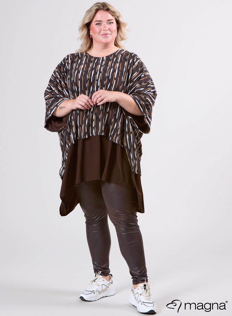 M-2110 PRINTED CHIFFON PONCHO Brown