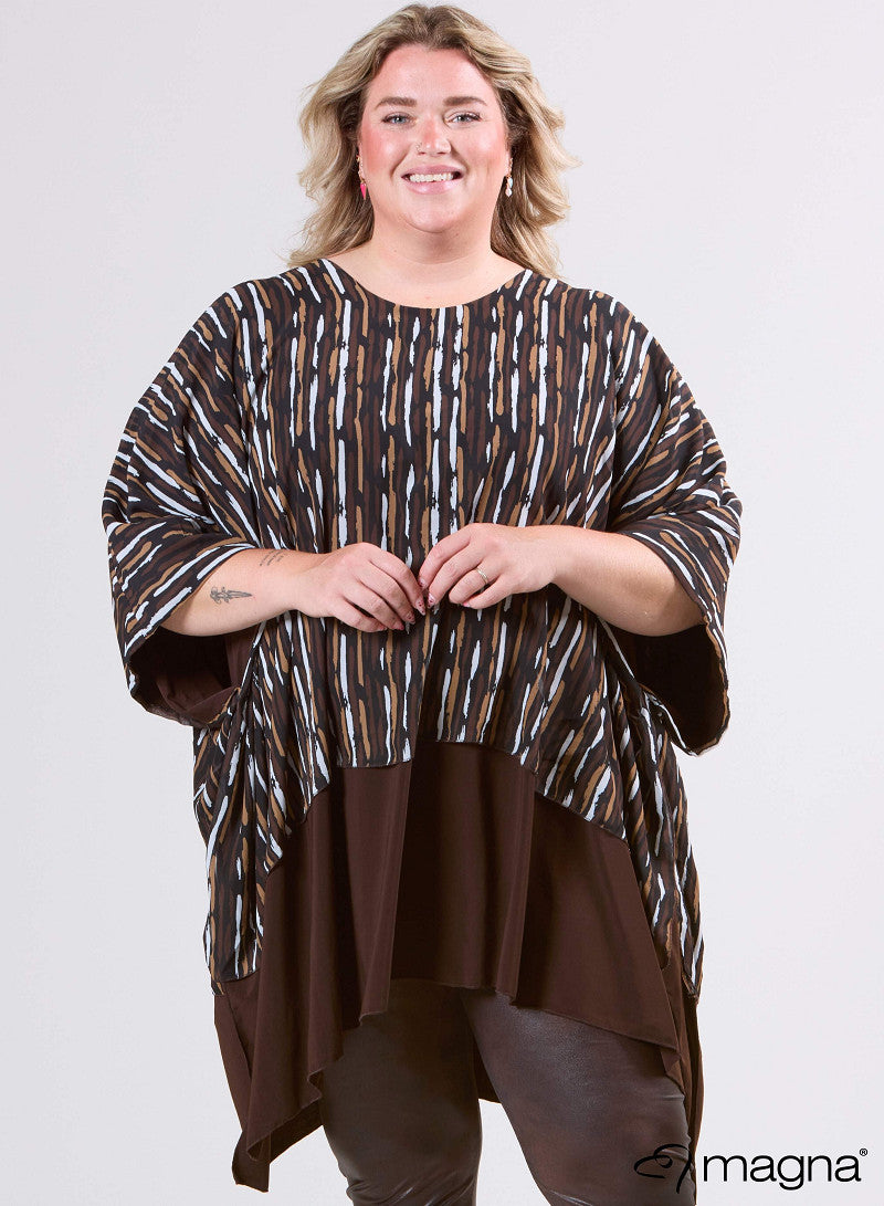 M-2110 PRINTED CHIFFON PONCHO Brown