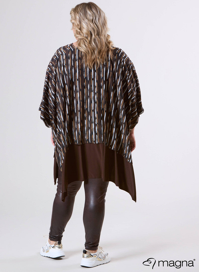M-2110 PRINTED CHIFFON PONCHO Brown