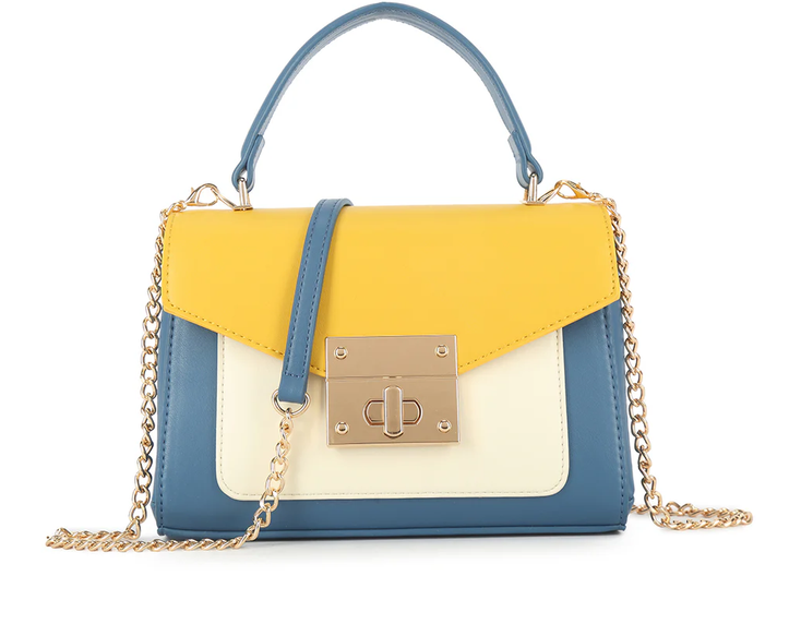 Mw3533 SMALL LOCKED ENVELOPE SHORT/LONG HANDLE BAG Blue/Yellow