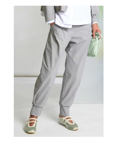 Na101 Cuff Ankle Travel Fabric Trousers Grey