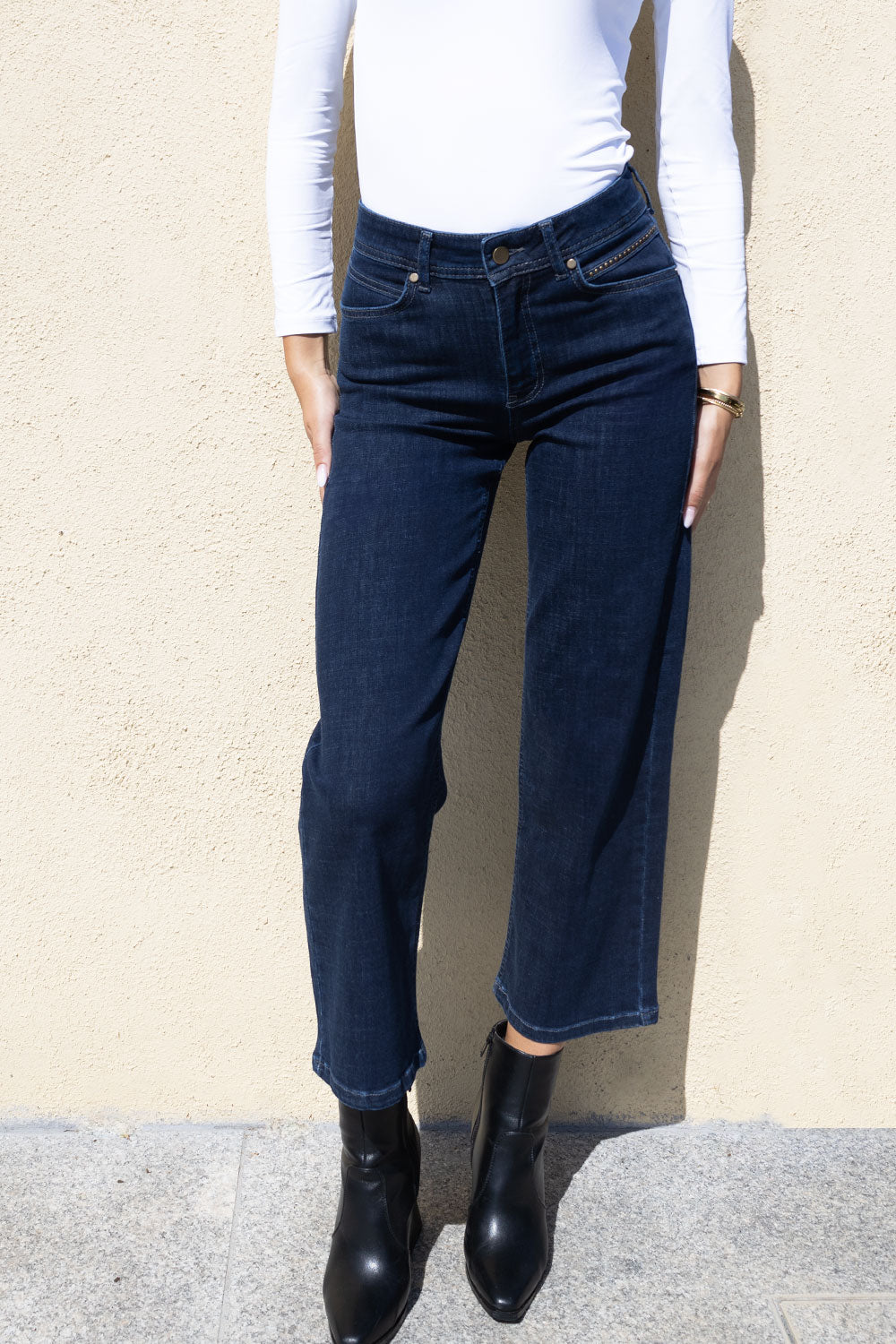 Napoli Napoli Wide Leg Stud Pocket Detail Jeans Denim Black
