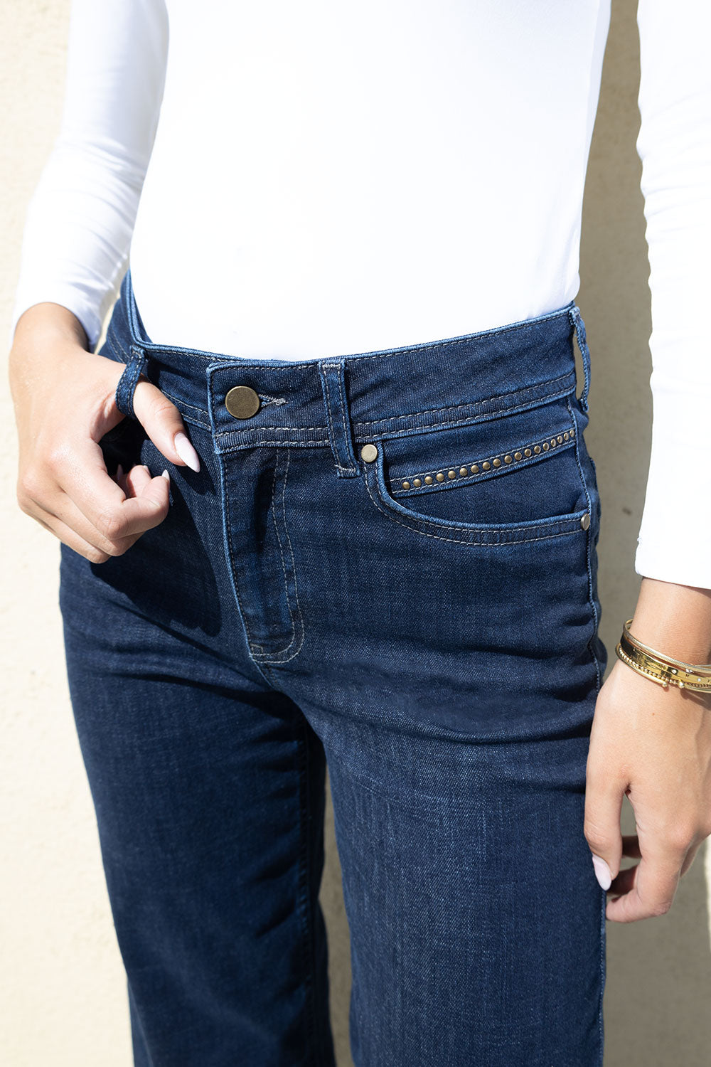Napoli Napoli Wide Leg Stud Pocket Detail Jeans Denim Black