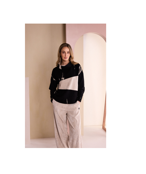 Naw26243 HIGH NECK TOP WITH CORDED ANGLE SECTION Black/Beige