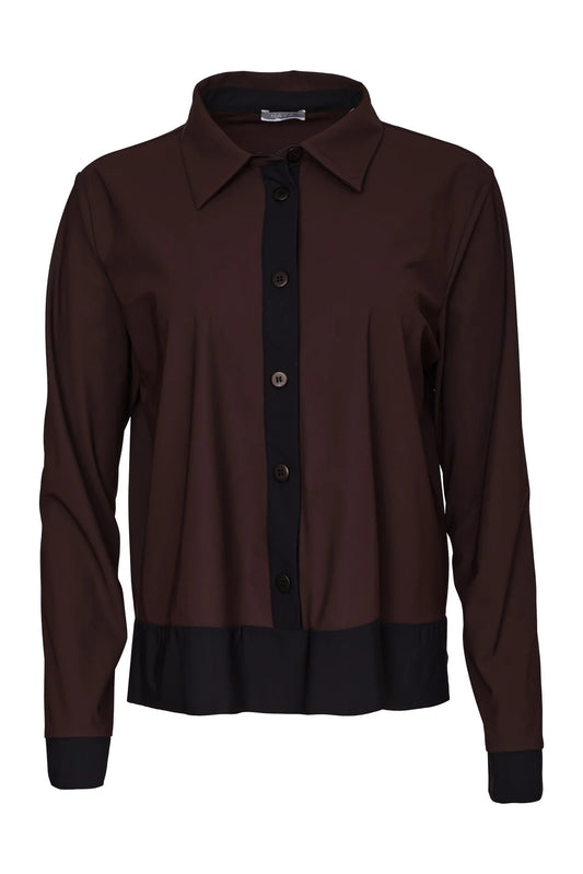 Naw26117a SHIRT BUTTON FRONT AND BAND AT HEM Chocolate