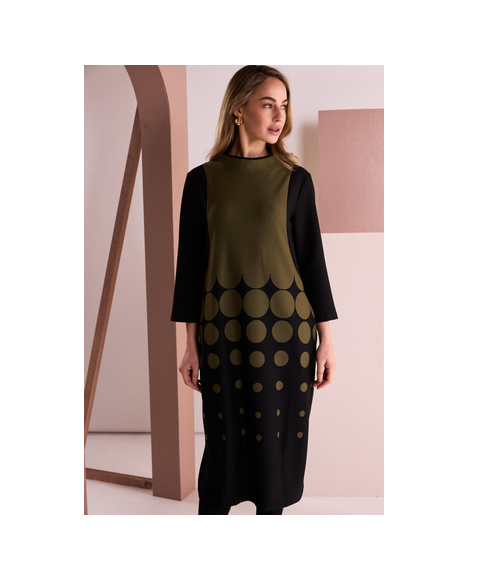 Naw26268 High neck long sleeve dress with spot detail Black/Green