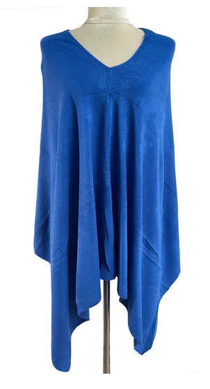 Ph23210-879 Ph23210-879 Knit Cowl Neck Poncho Beige Cobalt-Blue