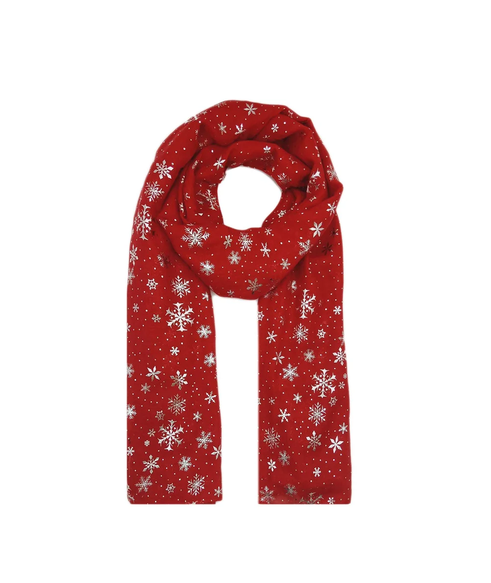 Sf1961-101 Snowflake Pattern Polyester Scarf Red