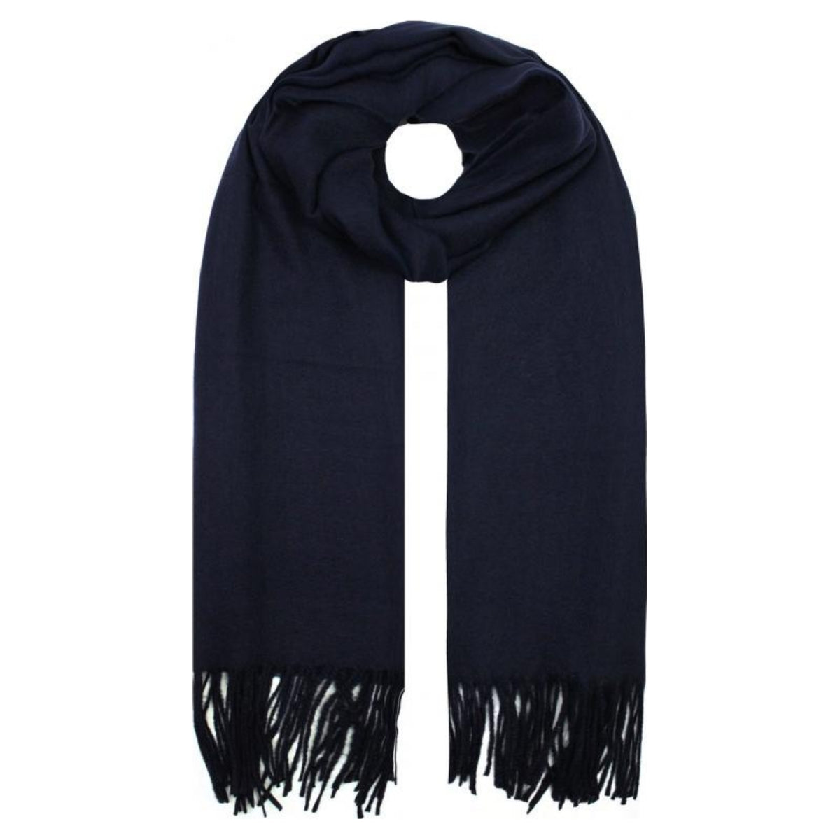 Sf1990-127 Plain Scarf With Tassles Navy