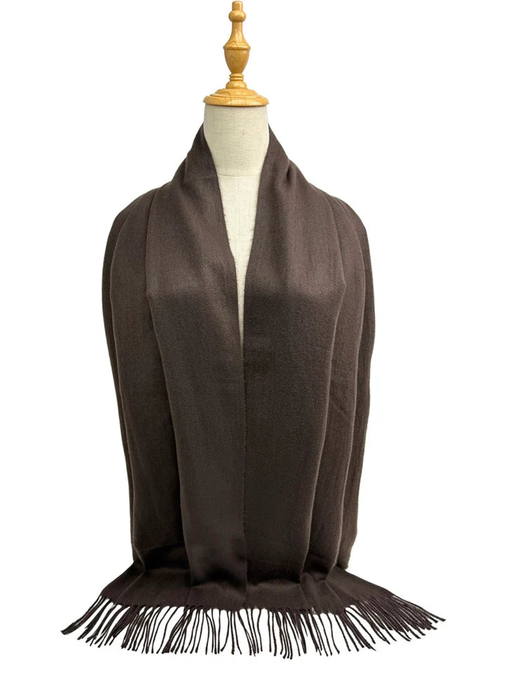 Sf1990-127 Plain Scarf With Tassles DARK BROWN