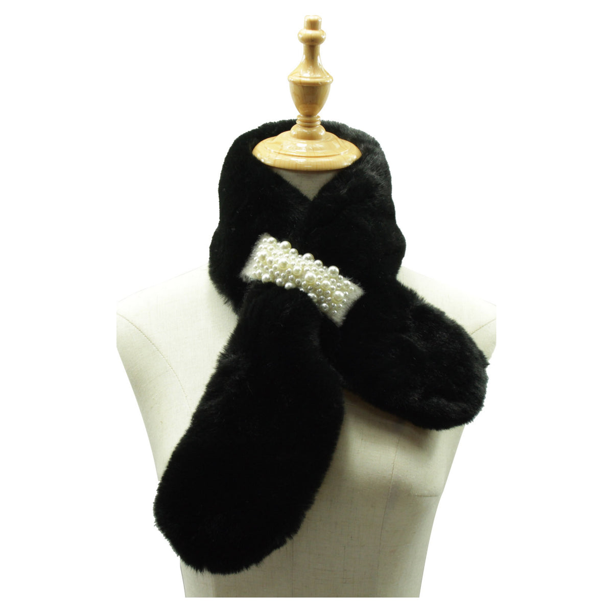 Sf21105-648 Fur Scarf With Pearl Black