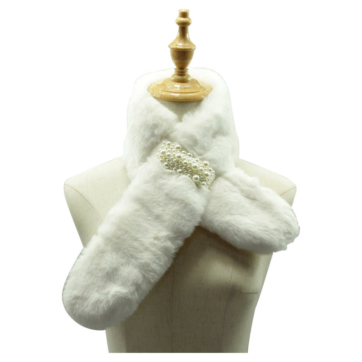 Sf21105-648 Fur Scarf With Pearl White
