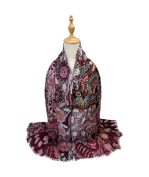 Sf26090-404 Artisan Botanical Print Scarf Maroon