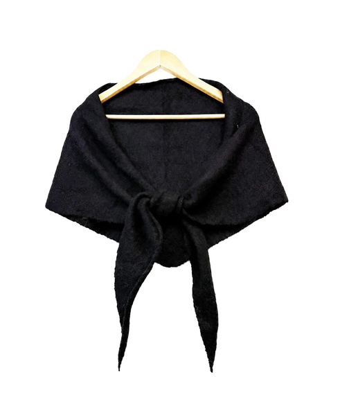 Sf26120-379 Soft Knitted Triangle Scarf Black
