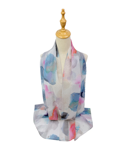 Sf26140-360 WATERCOLOUR PRINT SCARF Navy