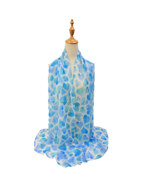 Sf26140-361 WATERCOLOUR HEART PRINT SCARF Blue