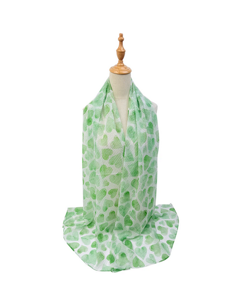 Sf26140-361 WATERCOLOUR HEART PRINT SCARF Green