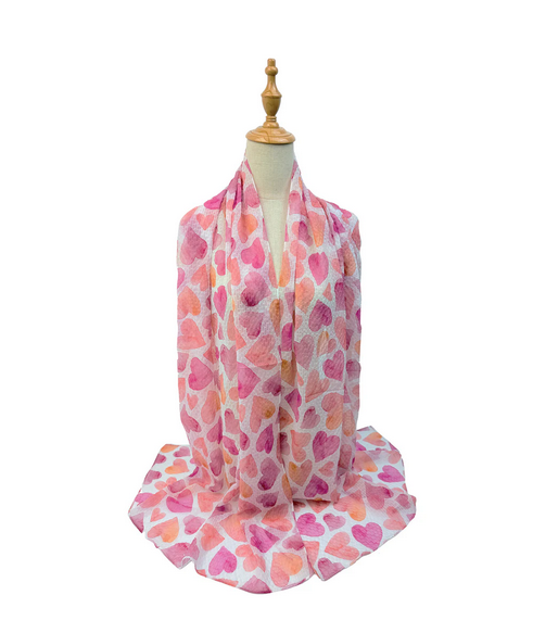 Sf26140-361 WATERCOLOUR HEART PRINT SCARF Pink
