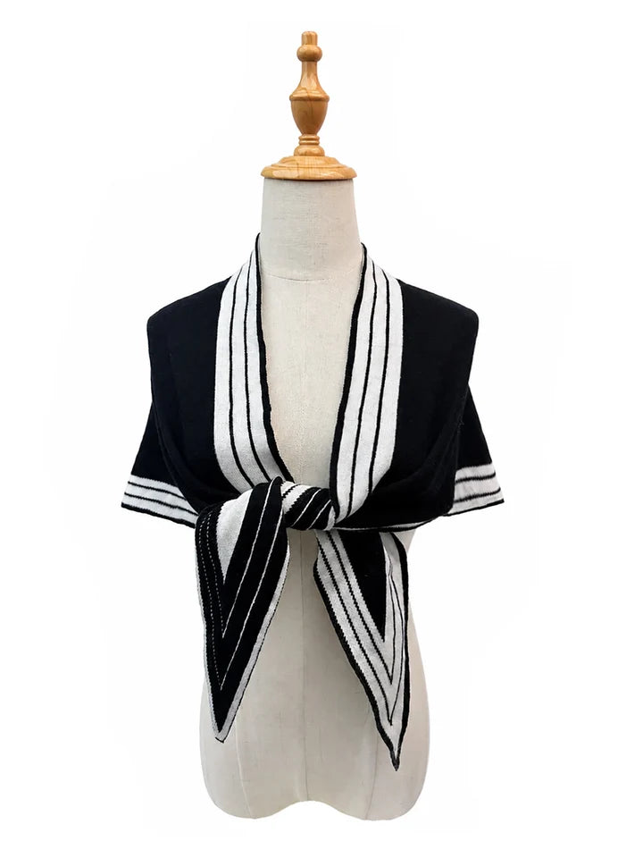 Sf26145-436 Varsity Stripe Triangle Scarf Black/White