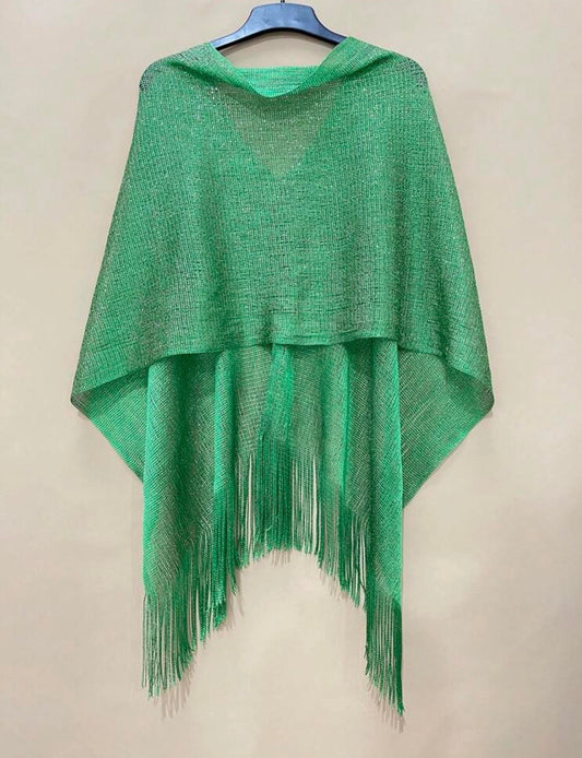 Sc2404128165195633 glitz fringed poncho Kelly-Green