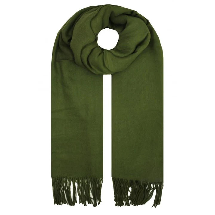Sf1990-127 Plain Scarf With Tassles MOSS GREEN