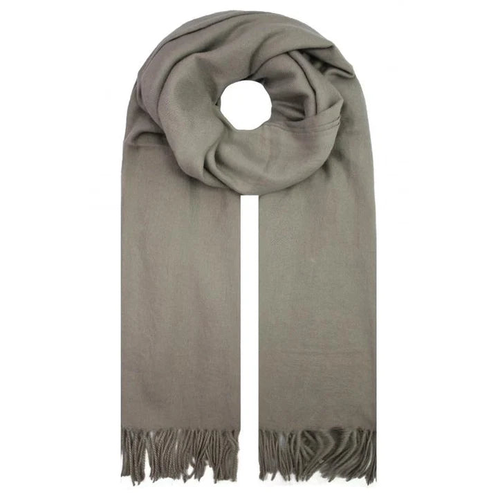 Sf1990-127 Plain Scarf With Tassles Taupe