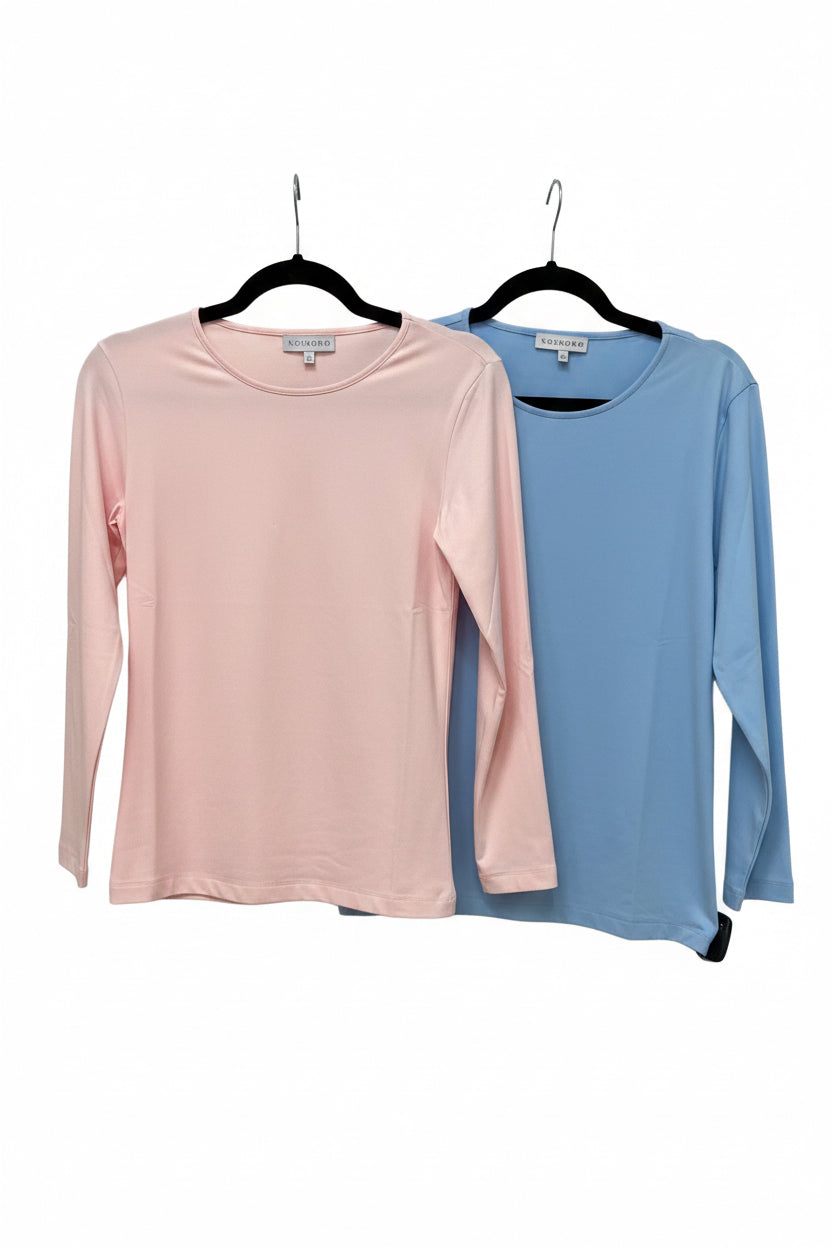 Tara Long Sleeve Silky O-Neck Top Baby-Blue