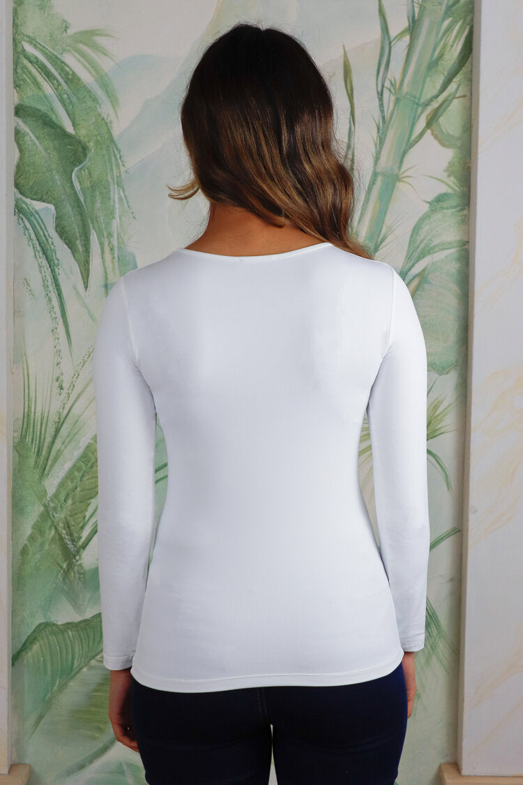 Tara Long Sleeve Silky O-Neck Top White