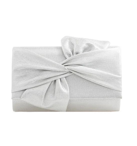 W2562 GLITZ BOW FRONT ENVELOPE CLUTCH Silver