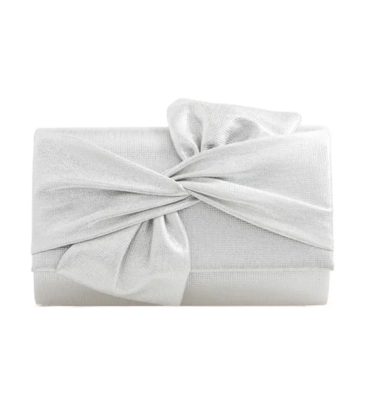 W2562 GLITZ BOW FRONT ENVELOPE CLUTCH Silver