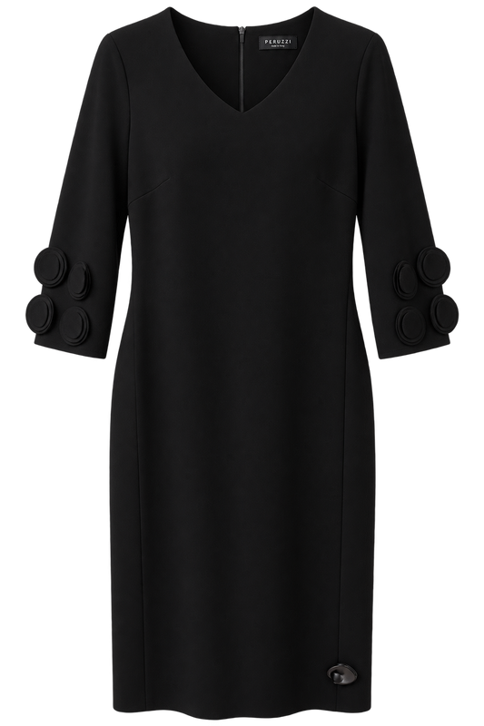 W26129 FRILL SLEEVE STRAIGHT DRESS Black