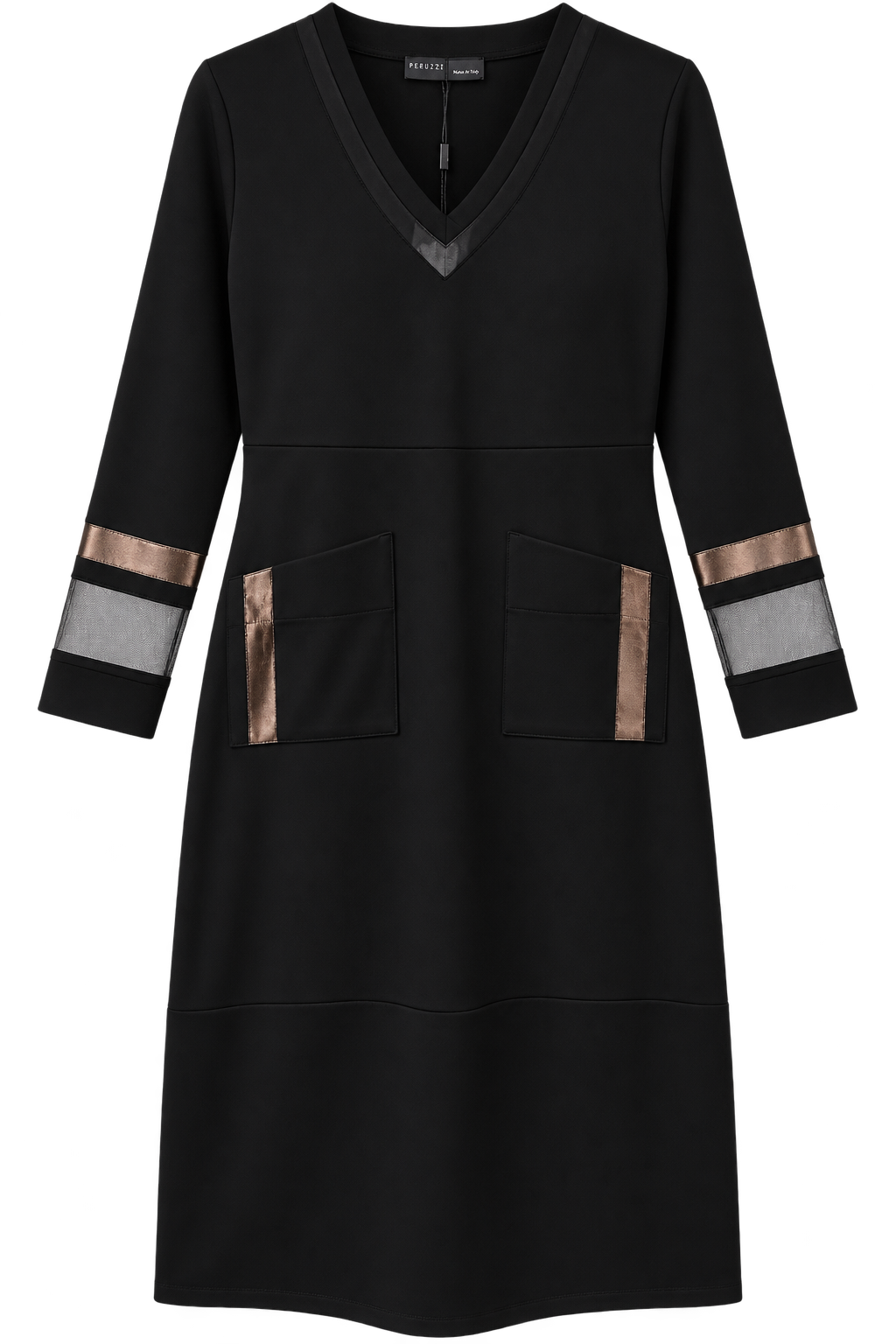 W26171 METALLIC DESIGN V-NECK MESH DRESS BLACK/BRONZE