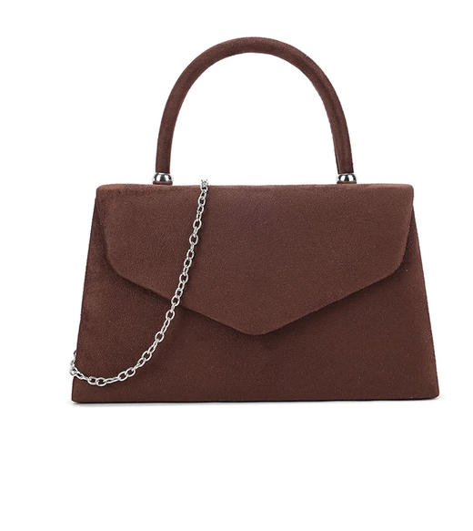 W304 HANDLE ENVELOPE FAUX SUEDE CLUTCH BAG Brown