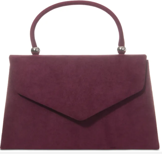 W304 HANDLE ENVELOPE FAUX SUEDE CLUTCH BAG Burgandy