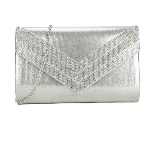 Ys3335 SHIMMER AND DIAMONTE CLUTCH Silver