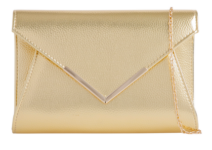 Z2436-Gold Z2436 Metalic Envelope Clutch Bag Gold White