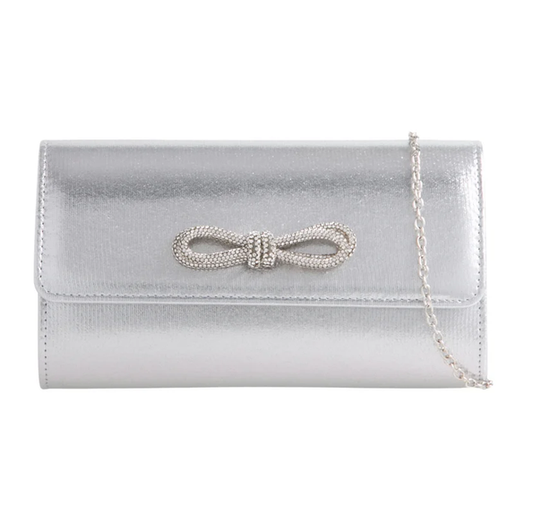 Z2037 ENVELOPE CLUTCH WITH BLING BOW Silver
