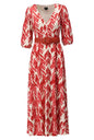 A101 Print Mock Wrap 3/4 Slve Maxi Dress Coral/Beige
