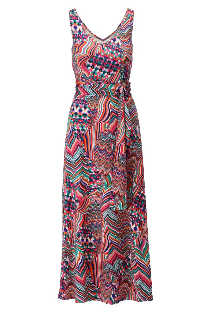 A110 S/L Maxi Dress With Design Pink/Purple