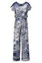 A327 Printed S/S Belted Wide Leg Jumpsui Navy/White