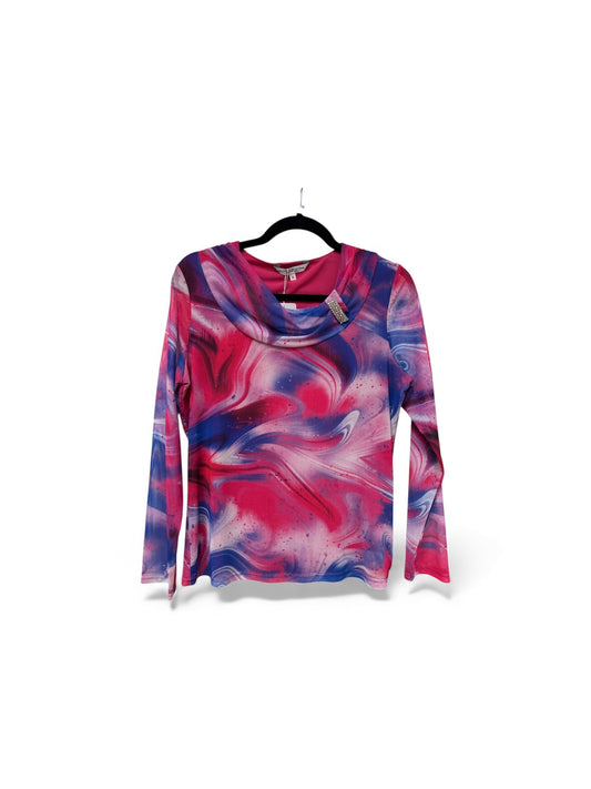 A6447 Blouse With Broach Blue/Pink