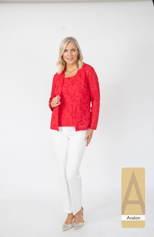 A7164 2 Piece Jacket & Top Red