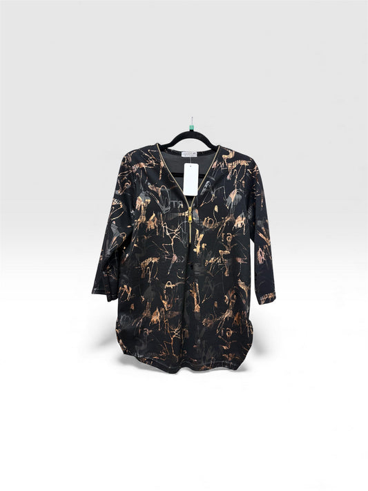 Aailn105 3/4 Sl Black Based Festive Zip Black/Gold