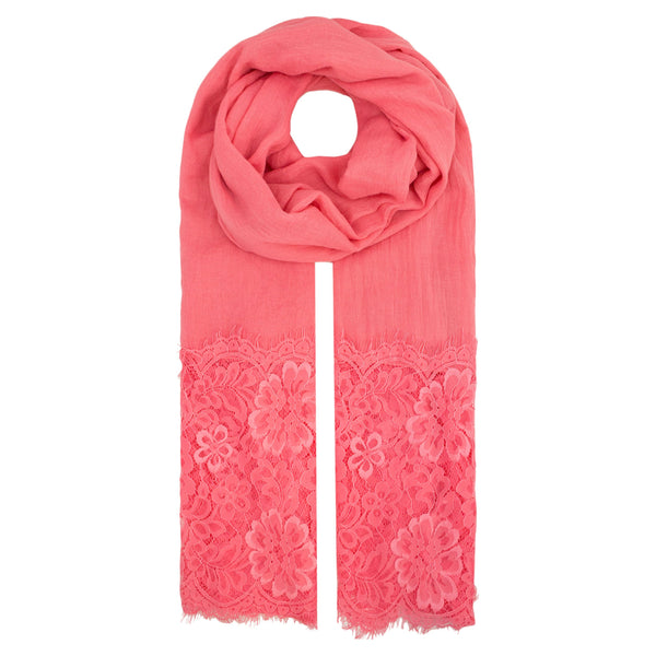 Ab1611-2 Jersey/Lace Trim Scarf Coral